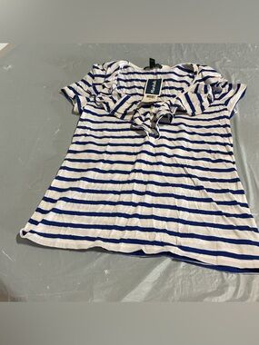 Ralph Lauren White and Blue Striped Short Sleeve Top 1012